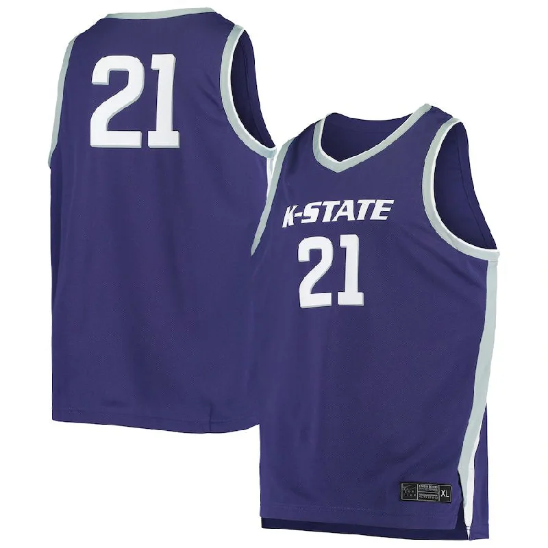 Basketball Jerseys with Customized Player Numbers for Personalization-#21 K.State Wildcats Replica Basketball Jersey Purple Stitched American College Jerseys