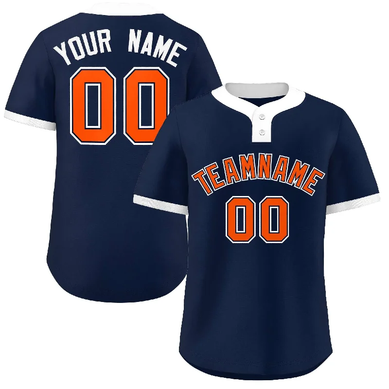 Baseball Jerseys for Kids with Adjustable Fit-Custom Navy Orange-White Classic Style Authentic Two-Button Baseball Jersey