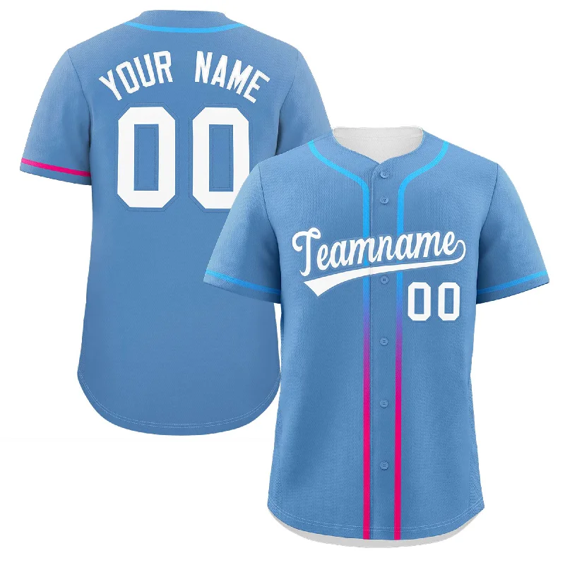 Baseball Jerseys with Anti-Odor Technology for Comfort-Custom Light Blue White Personalized Gradient Ribbed Design Authentic Baseball Jersey