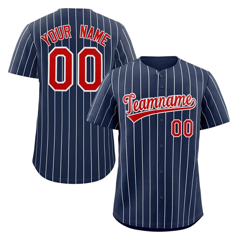 Baseball Jerseys with Anti-Wrinkle Fabric for Easy Maintenance-Custom Navy Red-White Stripe Fashion Authentic Baseball Jersey