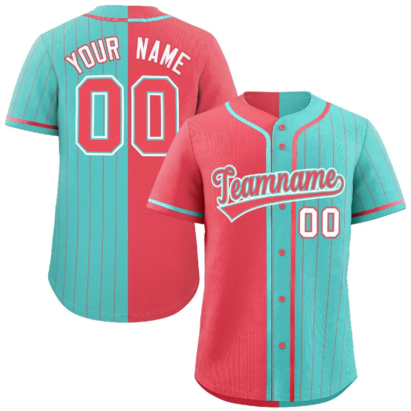 Baseball Jerseys with Color Blocking for Team Identity-Custom Light Red Aqua Stripe-Solid Combo Fashion Authentic Baseball Jersey