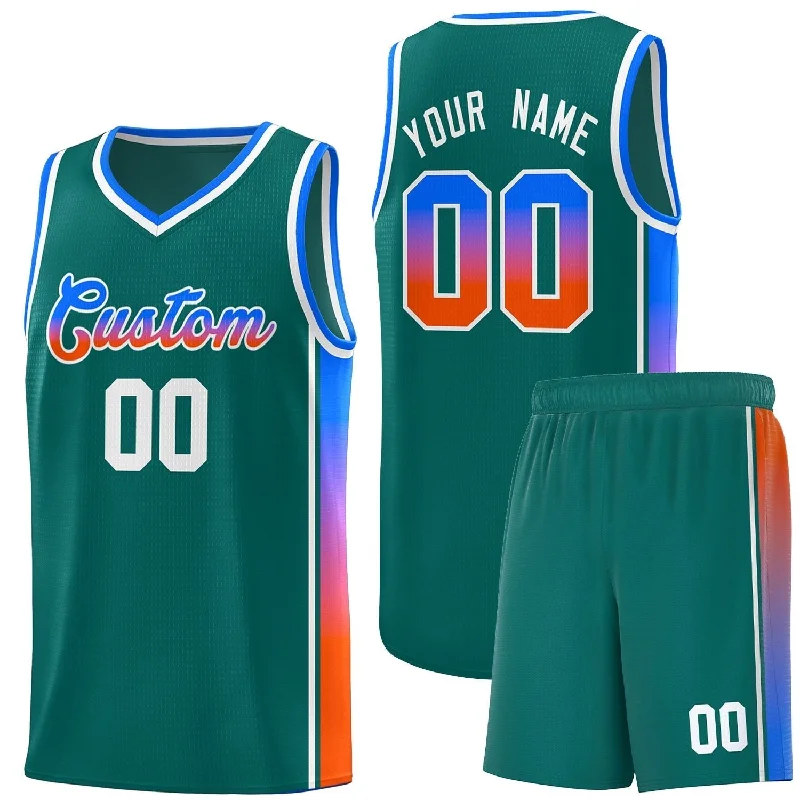 Classic Basketball Jerseys with Traditional Design-Custom Aqua Blue-Orange Gradient Fashion Sports Uniform Basketball Jersey