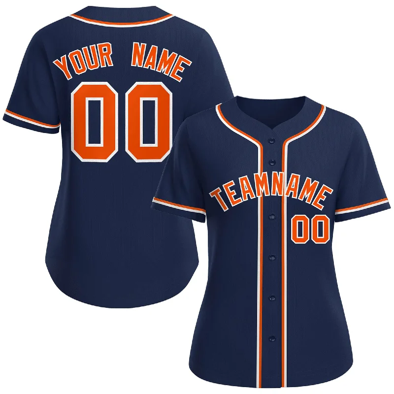 Baseball Jerseys with Soft Interior Lining for Comfort Against Skin-Custom Navy Orange-White Classic Style Baseball Jersey For Women