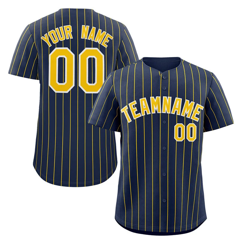 Custom Baseball Jerseys for Teams-Custom Navy Gold-White Stripe Fashion Authentic Baseball Jersey