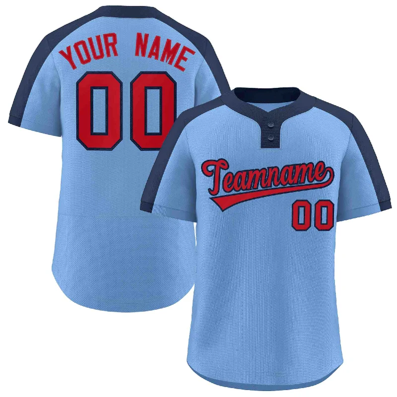 Baseball Jerseys with Soft Lining for Comfort During Play-Custom Light Blue Red-Navy Classic Style Authentic Two-Button Baseball Jersey