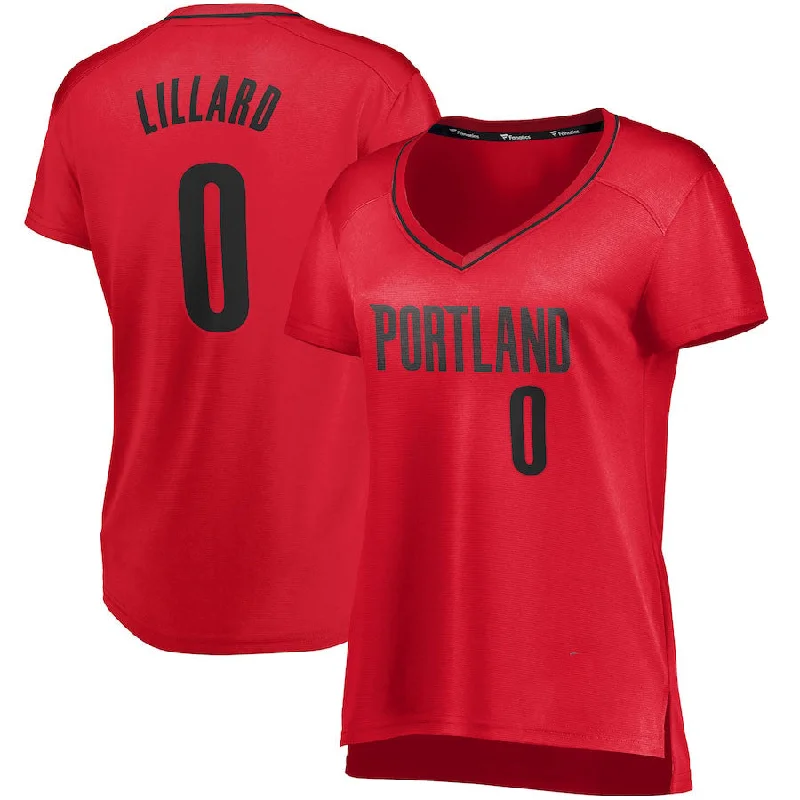 Basketball Jerseys with Custom Colors for Team Branding-P.Trail Blazers #0 Damian Lillard Fanatics Branded Women's Fast Break Player Jersey Statement Edition Red Stitched American Basketball Jersey