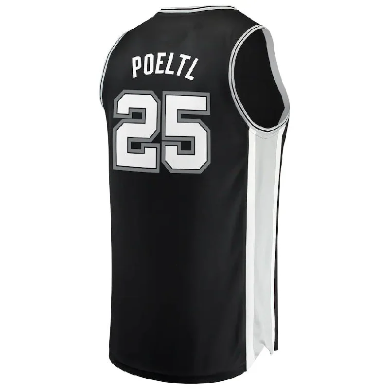 Basketball Jerseys with Elastic Cuffs for Snug Fit-S.Antonio Spurs #25 Jakob Poeltl Fanatics Branded Fast Break Replica Jersey Icon Edition Black Stitched American Basketball Jersey