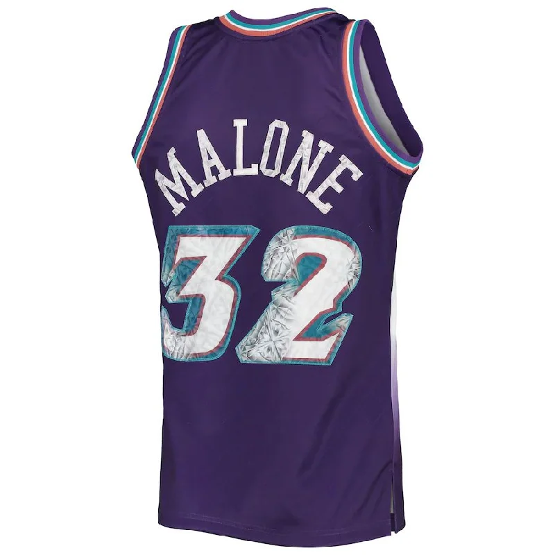 Basketball Jerseys with Stretch Fabric for Flexibility-U.Jazz #32 Karl Malone Mitchell & Ness 1996-97 Hardwood Classics  75th Anniversary Diamond Swingman Jersey Purple Stitched American Basketball Jersey