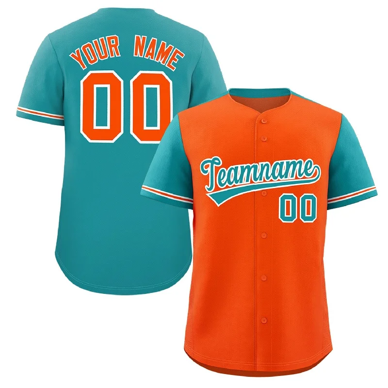 Baseball Jerseys with Extra Padding for Protection-Custom Orange Aqua Color Block Personalized Raglan Sleeves Authentic Baseball Jersey