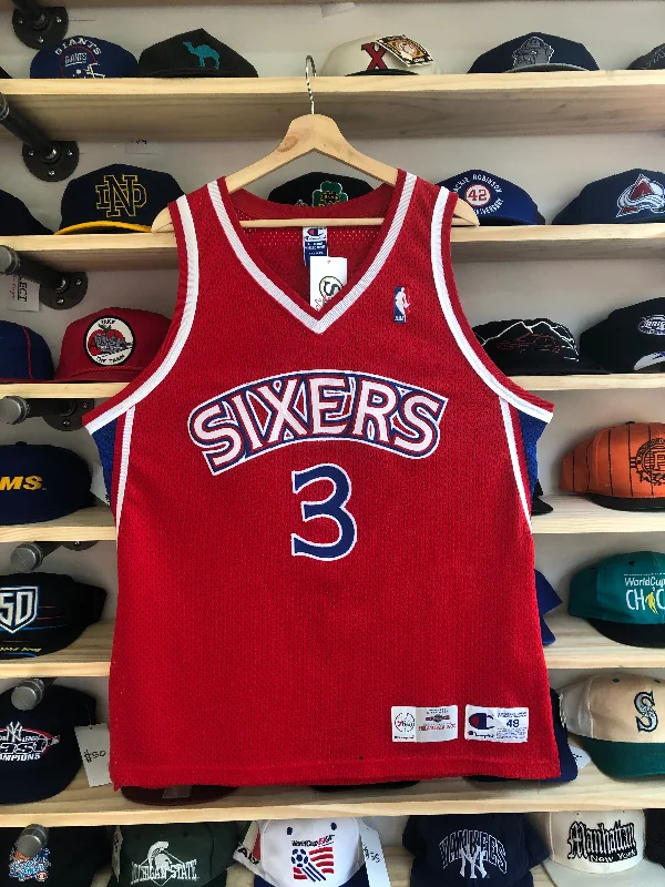 Basketball Jerseys with Tapered Sleeves for Stylish Fit-Vintage Champion Authentic Sixers Allen Iverson Jersey Size 48/XL