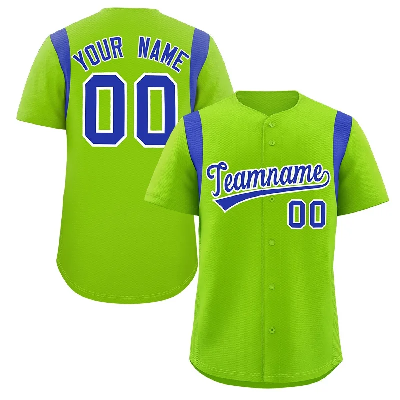 Baseball Jerseys with Bold Color Contrast for Standout Look-Custom Neon Green Royal Classic Style Personalized Full Button Authentic Baseball Jersey