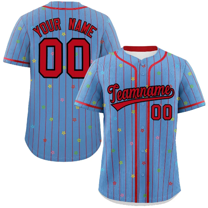 Premium Baseball Jerseys for Professional Teams-Custom Light Blue Red Stripe Fashion Personalized Star Pattern Authentic Baseball Jersey