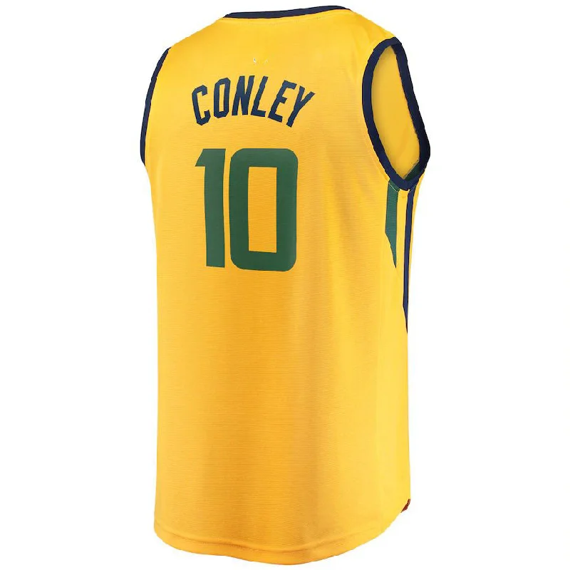 Basketball Jerseys with Zippered Neck for Versatility-U.Jazz #10 Mike Conley Fanatics Branded Fast Break Replica Player Jersey  Gold Statement Edition Stitched American Basketball Jersey