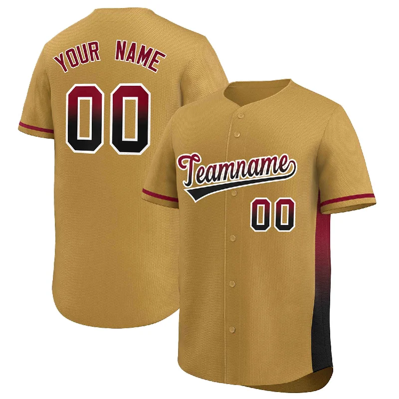 Baseball Jerseys with Lightweight Design for Freedom of Movement-Custom Old Gold Crimson-Black Personalized Gradient Font And Side Design Authentic Baseball Jersey