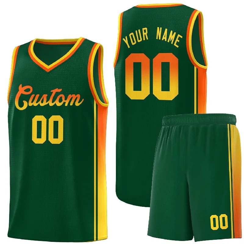 Basketball Jerseys with Ribbed Sleeves for Style and Fit-Custom Green Orange-Gold Gradient Fashion Sports Uniform Basketball Jersey