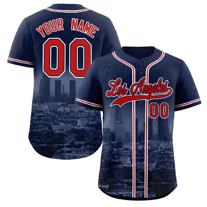 Baseball Jerseys with Comfortable, Moisture-Wicking Lining-Custom Navy Red-Navy Los Angeles City Connect Baseball Jersey