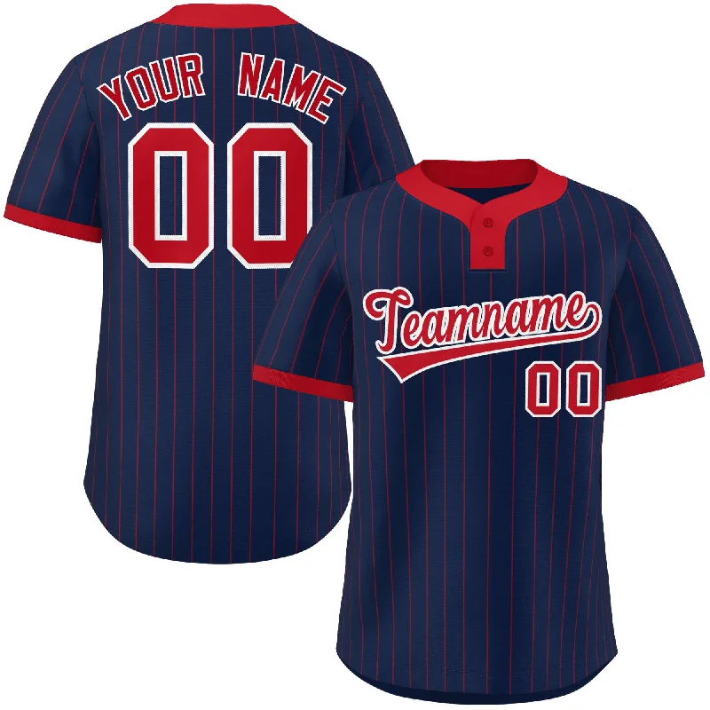 Baseball Jerseys with Extra Breathability for Hot Weather Play-Custom Navy Red Stripe Fashion Authentic Two-Button Baseball Jersey