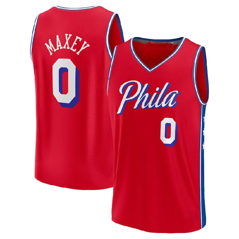 Basketball Jerseys with Reflective Details for Visibility-PH.76ers #0 Tyrese Maxey Fanatics Branded 2022-23 Fast Break Replica Player Jersey Statement Edition Red Stitched American Basketball Jersey