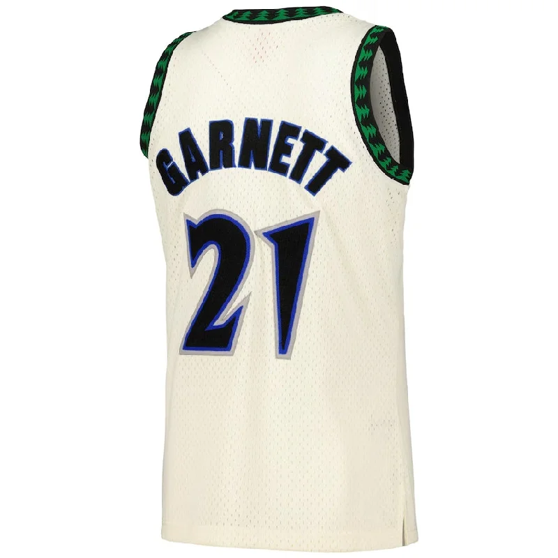 Basketball Jerseys with Slim Fit for Modern Look-M.Timberwolves #21 Kevin Garnett Mitchell & Ness Chainstitch Swingman Jersey - Cream Stitched American Basketball Jersey