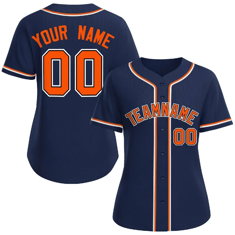 Baseball Jerseys with Custom Logo Printing for Unique Identity-Custom Navy Orange-Black Classic Style Baseball Jersey For Women