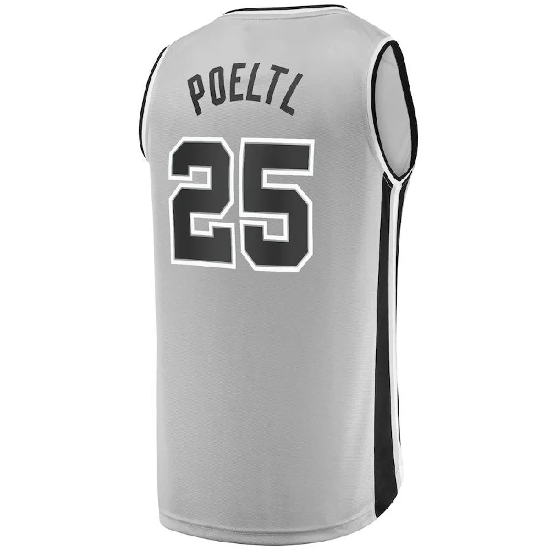 Basketball Jerseys with Button Placket for Traditional Style-S.Antonio Spurs #25 Jakob Poeltl Fanatics Branded Fast Break Replica Player Jersey Statement Edition Silver Stitched American Basketball Jersey