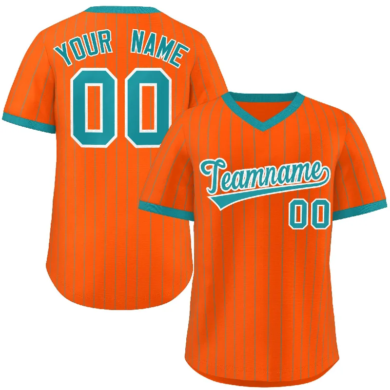 Baseball Jerseys with Ribbed Collar for Secure Fit-Custom Orange Aqua Stripe Fashion Authentic Pullover Baseball Jersey