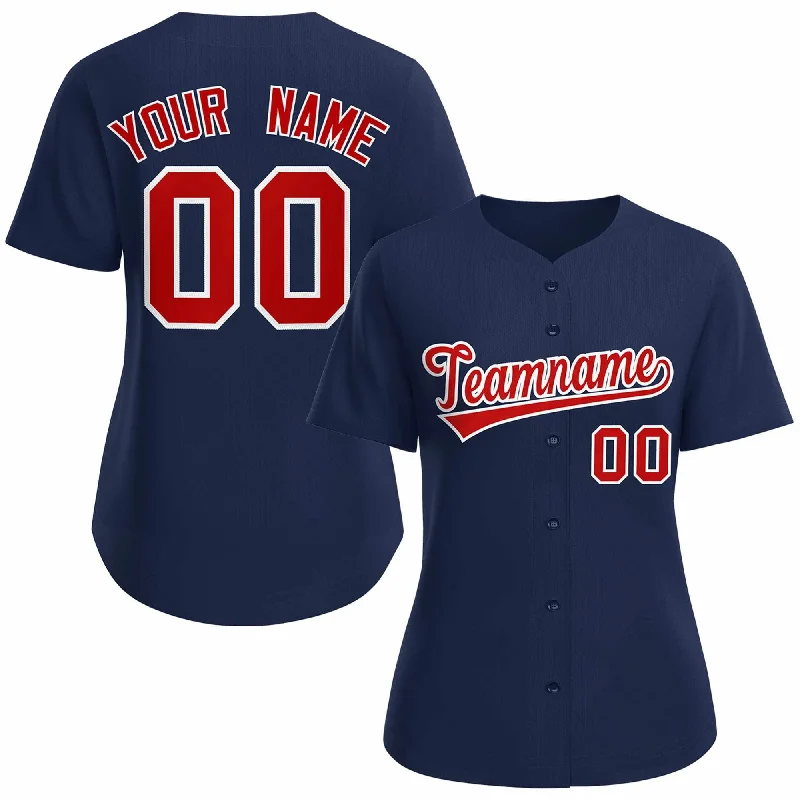 Baseball Jerseys with Modern Cut for Comfortable Fit-Custom Navy Red White Classic Style Baseball Jersey for Women