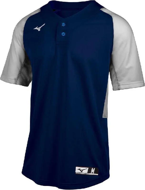 Baseball Jerseys with Extra Breathability for Hot Weather Play-Mizuno Youth Aerolite 2-Button Baseball Jersey - Navy Gray