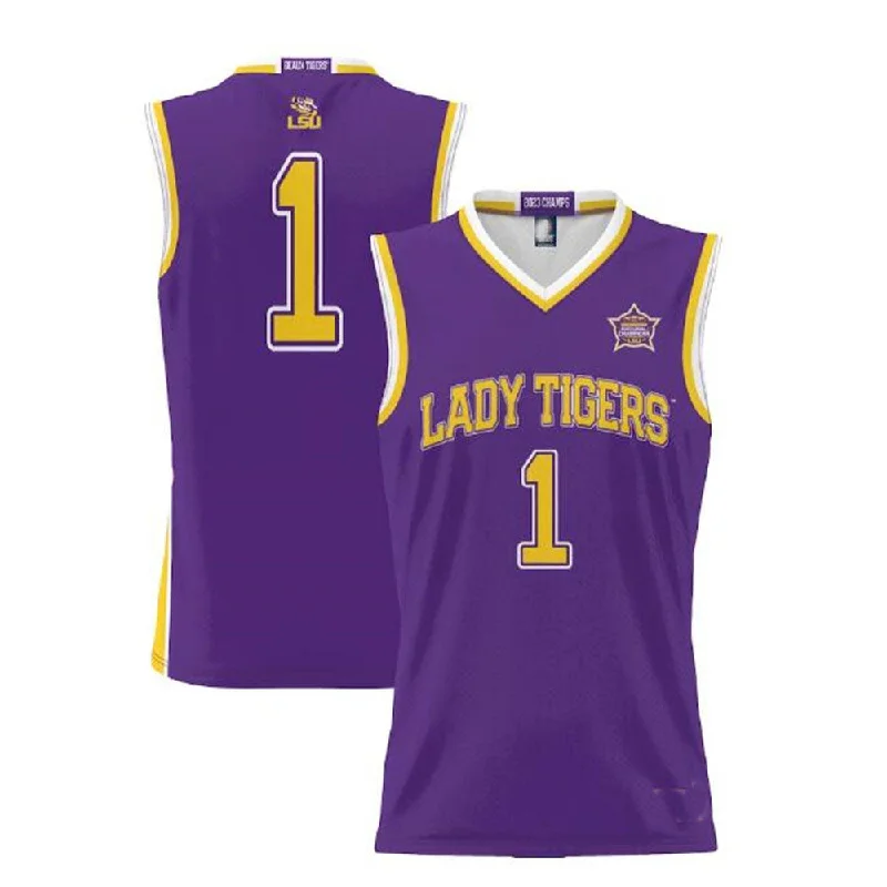 Basketball Jerseys with Customizable Sleeve Length for Different Looks-#1 L.Tigers ProSphere 2023 Basketball National Champions Basketball Jersey - Purple Stitched American College Jerseys