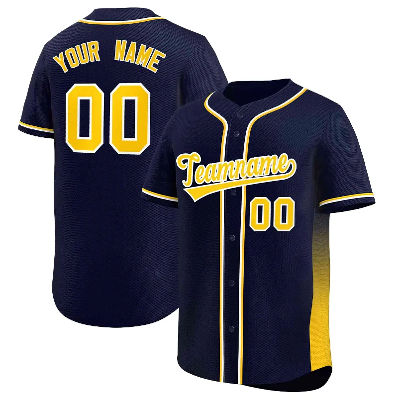 Baseball Jerseys with Minimalist Style for Sleek Appearance-Custom Navy Gold Personalized Gradient Side Design Authentic Baseball Jersey