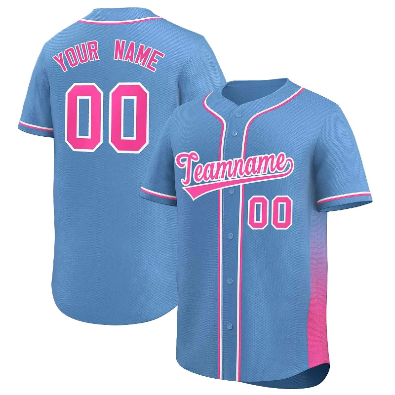 Baseball Jerseys with Color Blocking for Team Identity-Custom Light Blue Pink Personalized Gradient Side Design Authentic Baseball Jersey