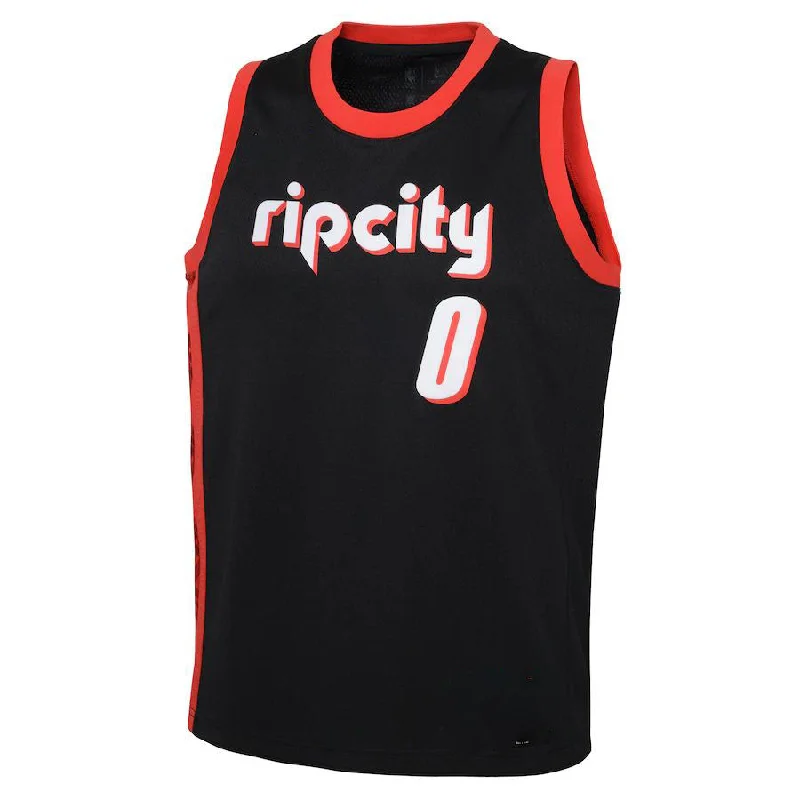 Youth Basketball Jerseys with Elastic Sleeves for Secure Fit-P.Trail Blazers #0 Damian Lillard 2021-22 Swingman Jersey City Edition Black Stitched American Basketball Jersey