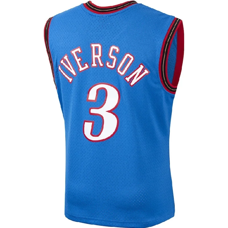 Basketball Jerseys with Reflective Details for Visibility-PH.76ers #3 Allen Iverson Mitchell & Ness 1999-2000 Hardwood Classics Swingman Jersey - Royal Stitched American Basketball Jersey