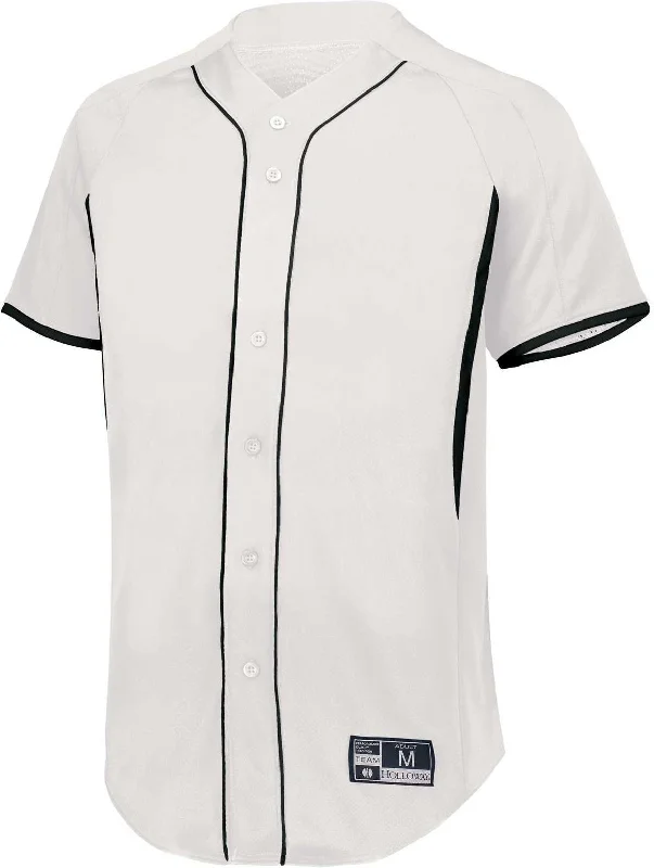 Baseball Jerseys with Full-Length Sleeves for Full Coverage-Holloway 221025 Game7 Full-Button Baseball Jersey - White Black