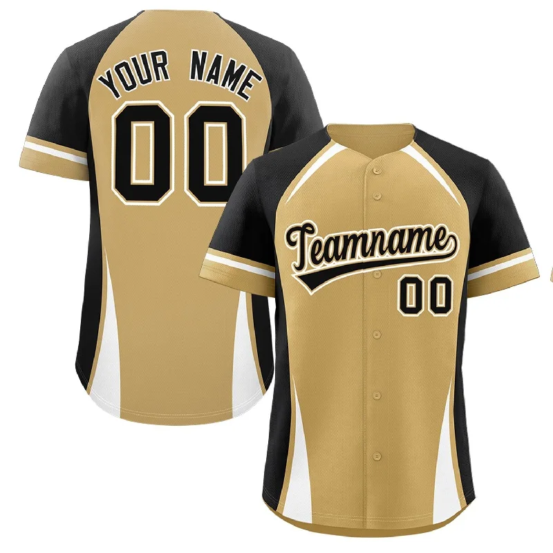 Baseball Jerseys with Padded Shoulders for Extra Protection-Custom Old Gold Black-White Personalized Color Block Authentic Baseball Jersey