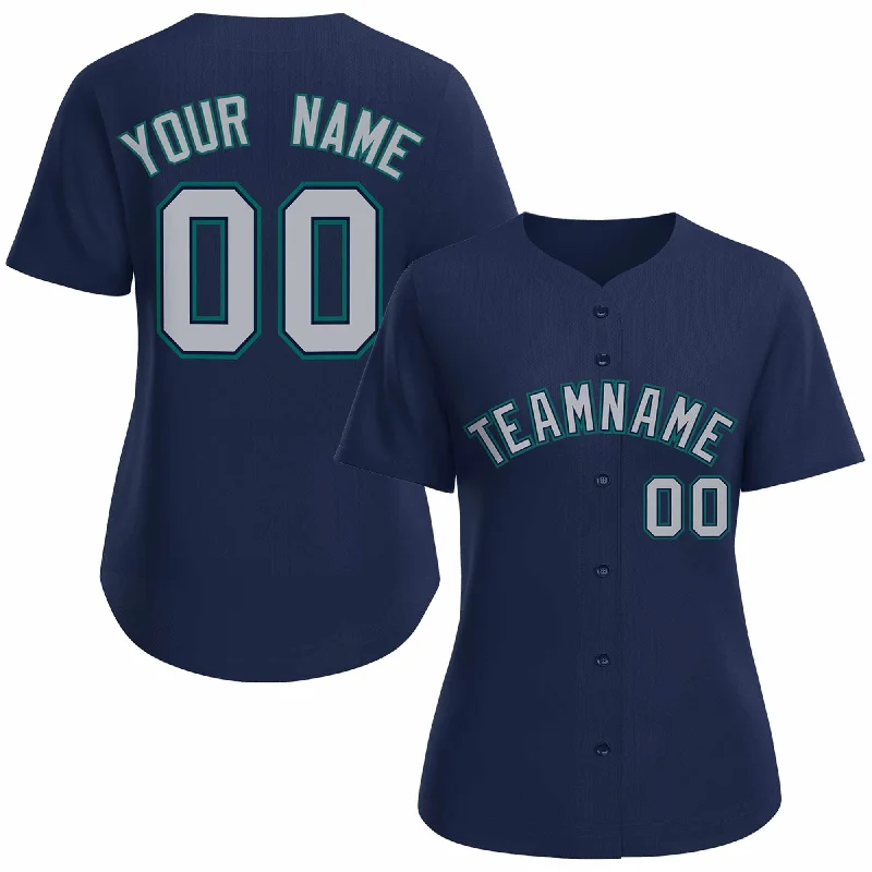 Baseball Jerseys with Full-Button Closure for Traditional Style-Custom Navy Gray Navy Classic Style Baseball Jersey for Women