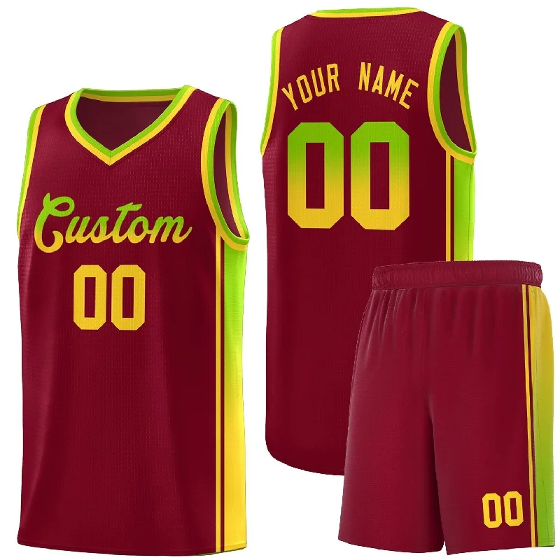 Basketball Jerseys with Sublimated Design for Unique Patterns-Custom Crimson Neon Green-Gold Gradient Fashion Sports Uniform Basketball Jersey