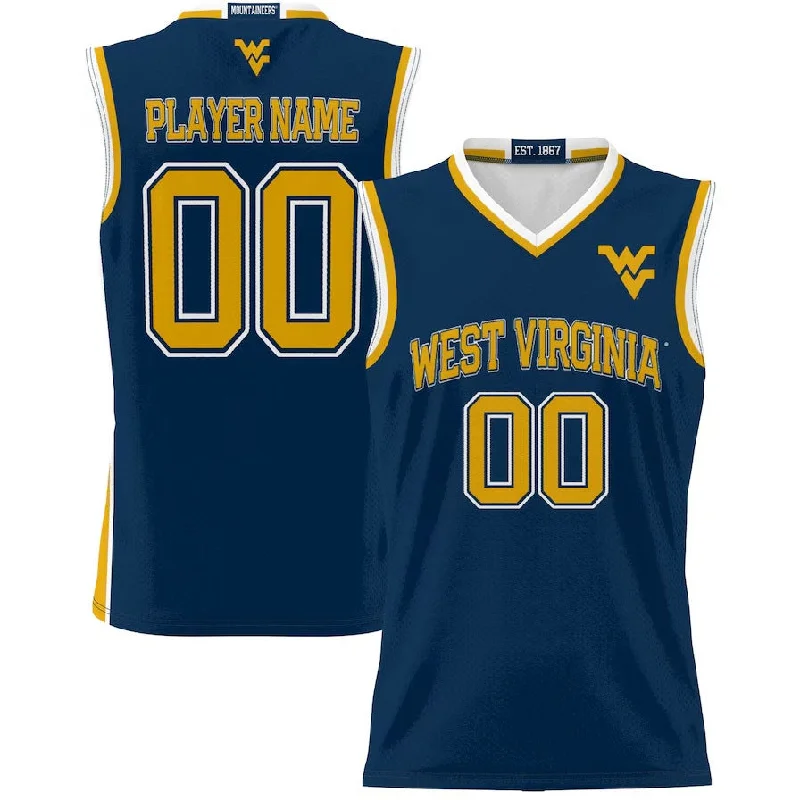 Basketball Jerseys with Full Button Front for Classic Look-W.Virginia Mountaineers GameDay Greats NIL Pick-A-Player Lightweight Basketball Jersey - Navy American College Jerseys