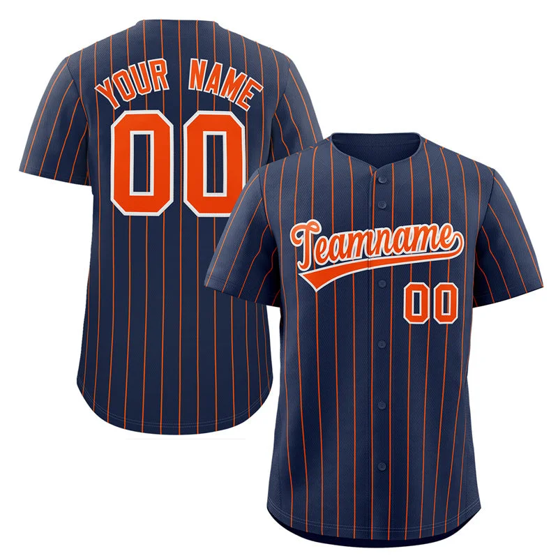 Youth Baseball Jerseys with Elastic Sleeves for Secure Fit-Custom Navy Orange-White Stripe Fashion Authentic Baseball Jersey