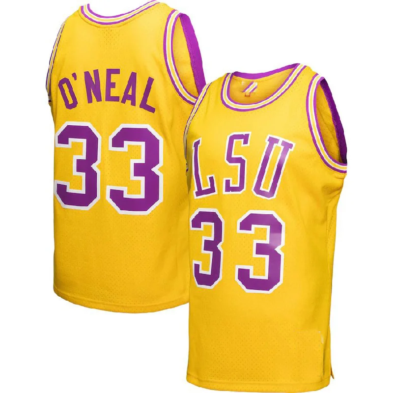 Basketball Jerseys with Tapered Cut for Modern Appeal-L.Tigers #33 Shaquille O'Neal Mitchell & Ness Player Swingman Jersey  Gold Basketball Jersey Stitched American College Jerseys