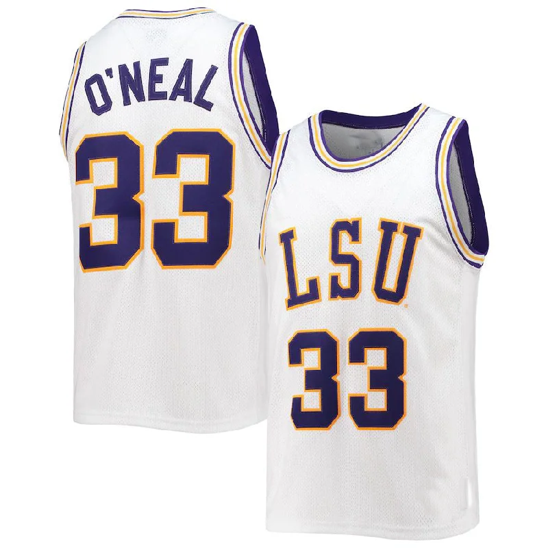 Basketball Jerseys with Comfortable, Moisture-Wicking Lining-L.Tigers #33 Shaquille O'Neal Original Retro Brand Alumni Commemorative Classic Basketball Jersey White Basketball Jersey Stitched American College Jerseys