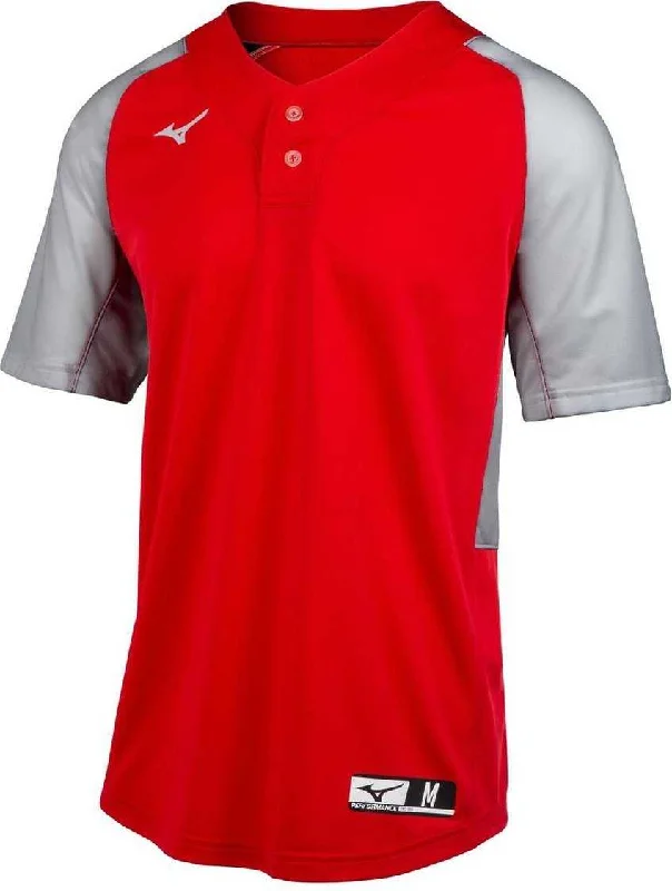 Baseball Jerseys with All-Over Stretch for Easy Movement-Mizuno Aerolite 2-Button Baseball Jersey - Red Gray