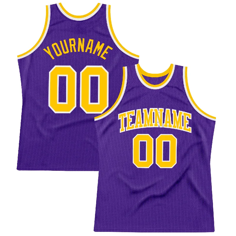 Basketball Jerseys with Reinforced Stitching for Durability-Custom Purple Gold-White Authentic Throwback Basketball Jersey