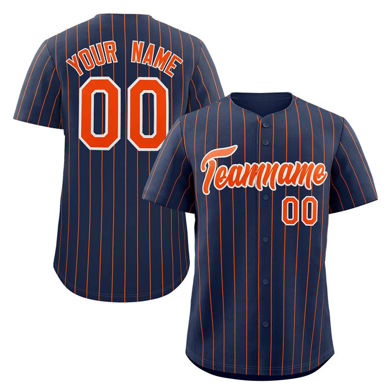 Baseball Jerseys with Full Button Front for Classic Look-Custom Navy Orange-White Stripe Fashion Authentic Baseball Jersey