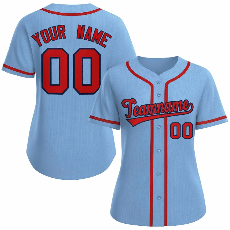 Baseball Jerseys with Lightweight Design for Freedom of Movement-Custom Light Blue Red Navy Classic Style Baseball Jersey for Women