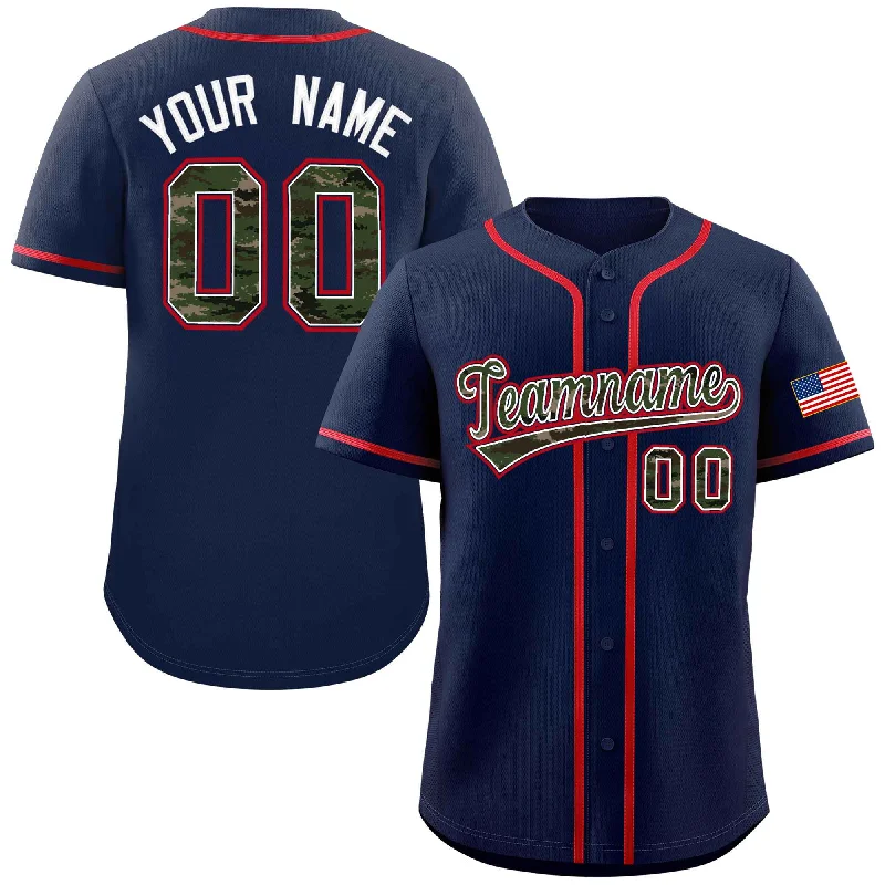 Baseball Jerseys with Tri-Blend Fabric for Soft Feel and Durability-Custom Navy Personalized Camo Font Authentic Baseball Jersey