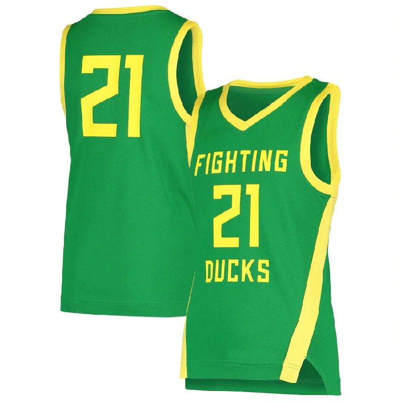 Basketball Jerseys with Tapered Sleeves for Stylish Fit-#21 O.Ducks Team Replica Basketball Jersey Green Stitched American College Jerseys