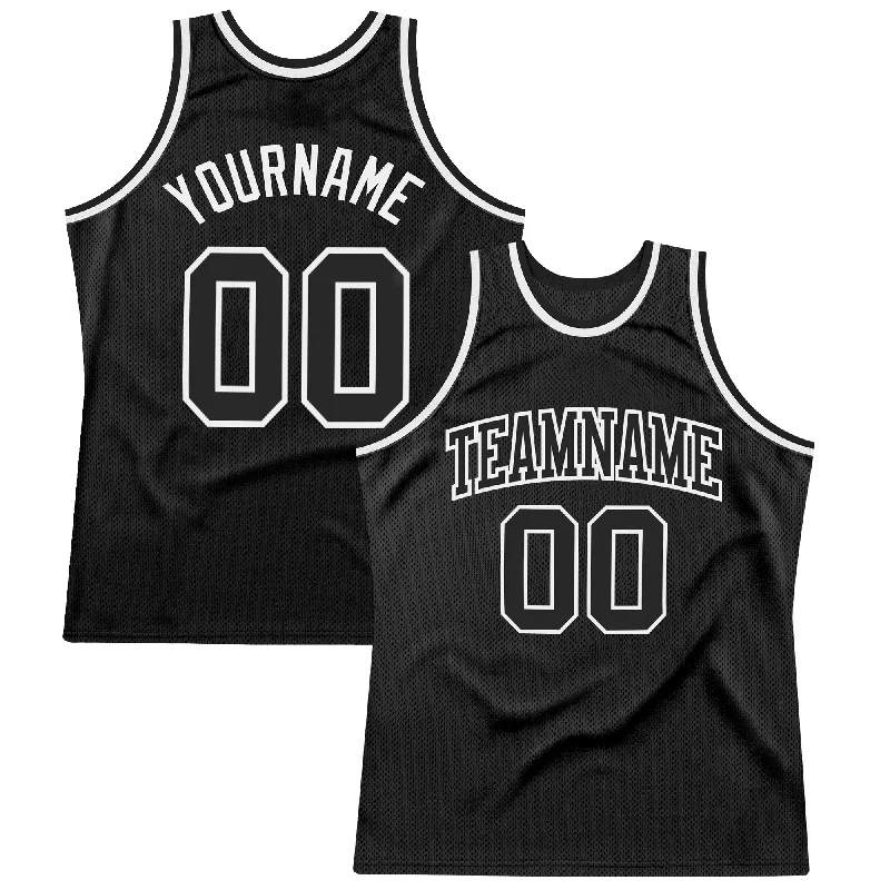 Basketball Jerseys with Customized Player Numbers for Personalization-Custom Black Black-White Authentic Throwback Basketball Jersey