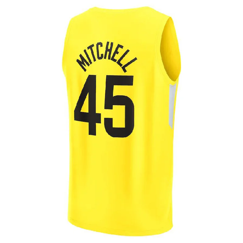 Basketball Jerseys with Ribbed Collar for Secure Fit-U.Jazz #45 Donovan Mitchell Fanatics Branded 2022-23 Fast Break Replica Jersey Yellow Icon Edition Stitched American Basketball Jersey