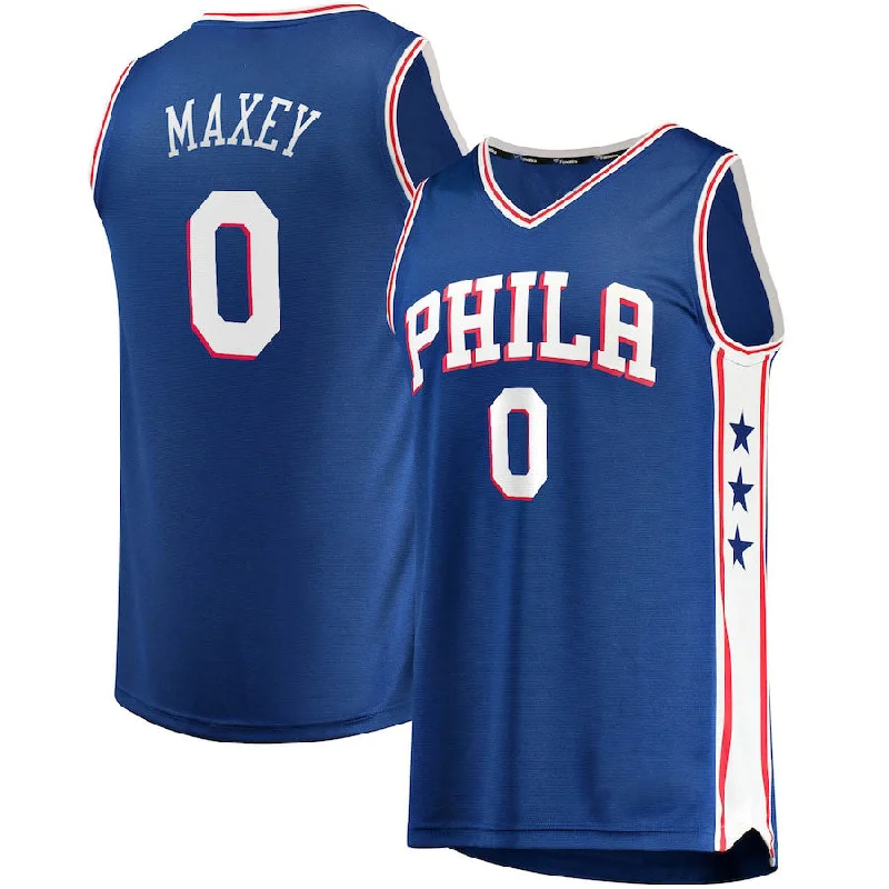 Basketball Jerseys with Ribbed Collar for Secure Fit-PH.76ers #0 Tyrese Maxey Fanatics Branded 2020-21 Fast Break Replica Jersey Icon Edition Royal Stitched American Basketball Jersey